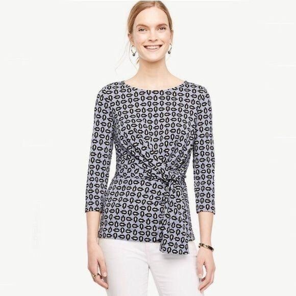 Ann Taylor Tossed Leaf Print Side-Tie Top - Picture 1 of 9